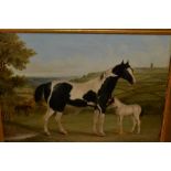 Harriette Harkness, oil on canvas, portrait of horses in a landscape, inscribed verso ' Magpie ',