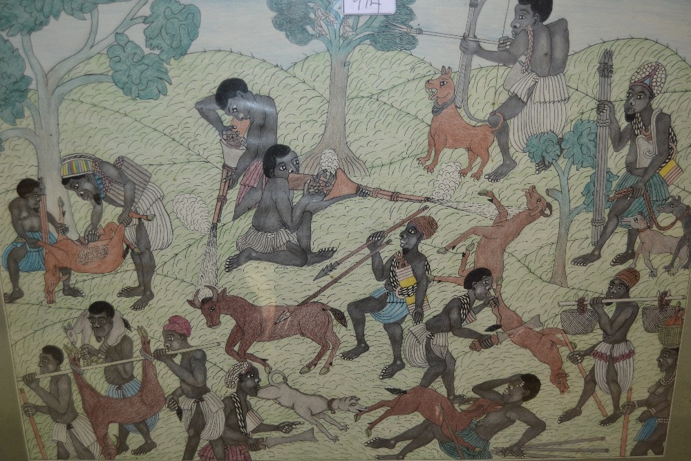 Group of four ink and watercolour studies of native warriors, processional scene and game hunting, - Image 5 of 5