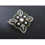 Edwardian gold brooch of pierced floral design set diamonds,