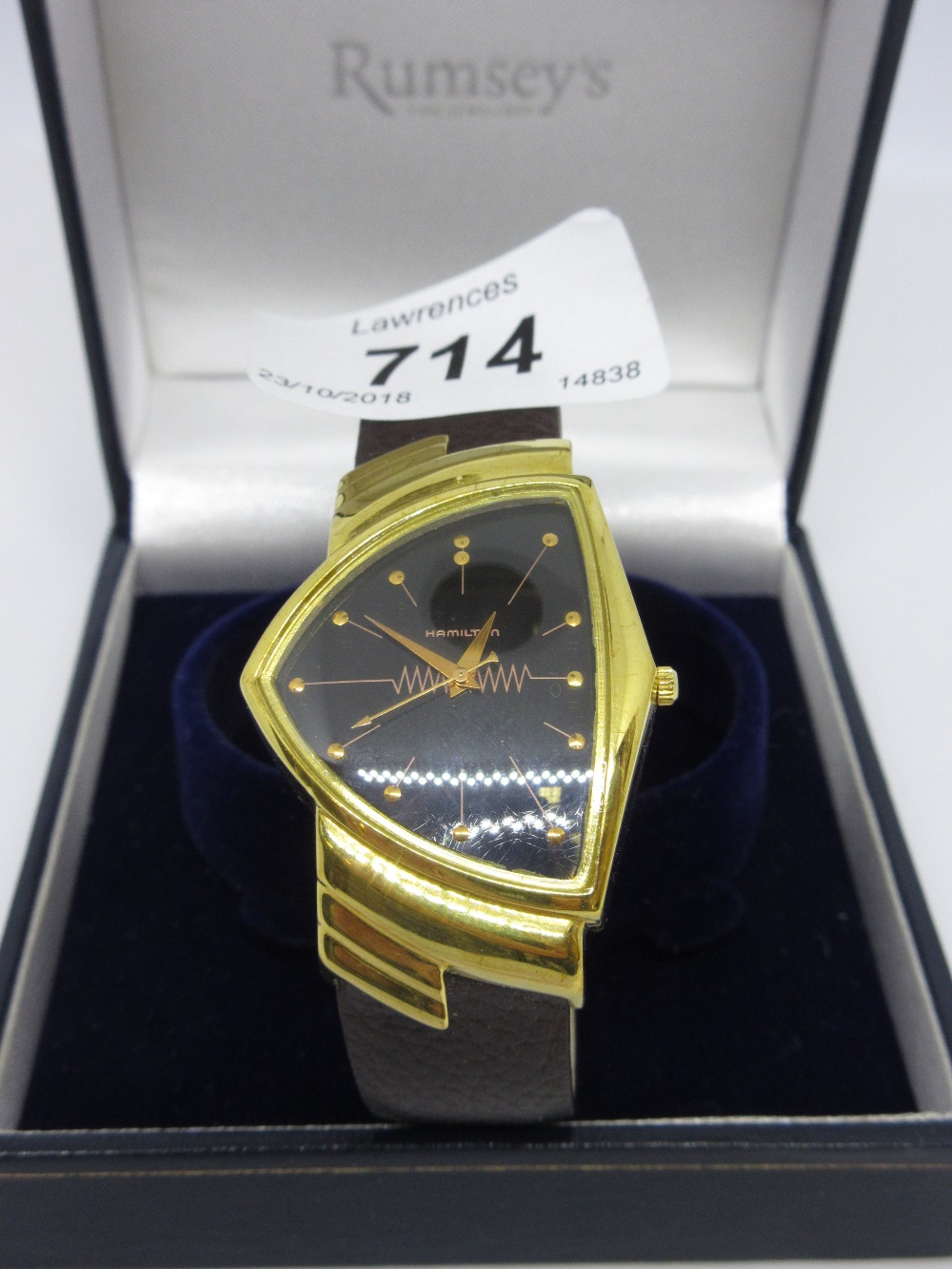 Gentleman's Hamilton Ventura gold plated wristwatch with leather straps including valuation and