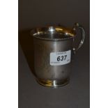 Victorian London silver Christening mug having engraved decoration and C scroll handle