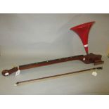 Howson Phonofiddle (one string violin) with red painted metal horn and bow
