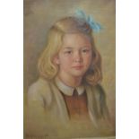 Bar Wenghart, oil on canvas, head and shoulder portrait of a girl, signed and dated 1947,