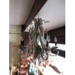 20th Century glass and metal six light electrolier in 18th Century Venetian style