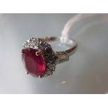 18ct White gold treated ruby and diamond cluster ring