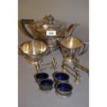 Two pairs of silver open salts,