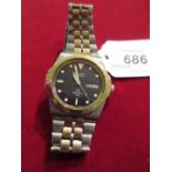 Gentlemens Seiko quartz Sports 100 wristwatch with black dial, luminous hands and numerals,