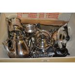 Quantity of various silver plated items including: teaset, two further teapots, coffee pot,