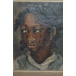 Desmond Harmsworth, oil on canvas, head and shoulder portrait of Janie, inscribed verso,