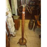 1930's Oak spiral twist standard lamp with shade