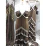 Amanda Wakeley, brown and white bead work decorated dress, size 12,