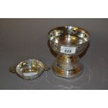 Small silver miniature pedestal rose bowl with matching stand together with a small pierced silver