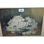 Marian Broom, watercolour, bowl of primroses, signed, 9.5ins x 13.