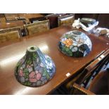 Two Tiffany style coloured leaded glass lamp shades