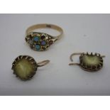 Victorian 9ct gold cluster ring (at fault) together with a pair of mother of pearl ear clips