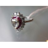 18ct White gold rose cut diamond and calibre cut ruby ring CONDITION REPORT Good