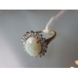 18ct Yellow gold opal and diamond cluster ring,