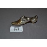 Edwardian Birmingham silver pincushion in the form of a ladies shoe,