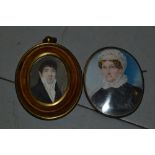 Watercolour portrait miniature of a Regency gentleman in an oval wooden gilt brass mounted frame