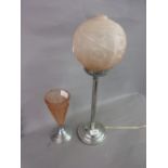 Art Deco pink frosted glass and chrome table lamp,