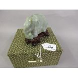 20th Century Chinese carved jadeite figure of an elephant with a hardwood stand in a fitted box