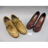 Pair of ladies tan leather Hogan lace up shoes, size 37,
