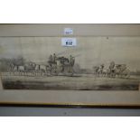 Small 19th Century monochrome watercolour depicting a coaching scene, unsigned, 6ins x 15.