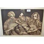 Frank Martin, signed etching ' Fans ', No. 15 of 50, 11.75ins x 17.