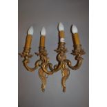 Pair of French ormolu two branch wall lights