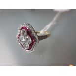 18ct Yellow gold diamond and ruby cluster ring