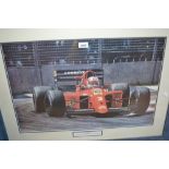 Large framed coloured print after David Pearson ' Il Leone ' (Nigel Mansell),