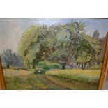 20th Century oil on canvas, landscape with young boy in a river, indistinctly signed, gilt framed,