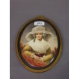 K.P.M. porcelain plaque painted with a portrait of the Duchess of Drummond after Wagner, 7.5ins x 5.
