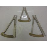 Three brass and steel diamond measuring calipers