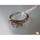 14ct Gold three stone diamond set ring of approximately 1ct total