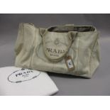 Prada Lacquard beige denim canvas handbag with dust cover