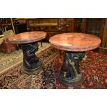 Pair of 19th Century carved and patinated wooden Blackamoor tables with lated simulated marble