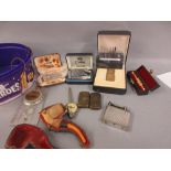 Cased Meerschaum pipe (at fault), boxed Dunhill lighter,