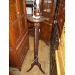 19th Century mahogany spiral twist bedpost standard lamp on tripod support
