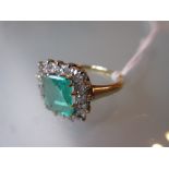 18ct Yellow gold emerald and diamond cluster ring