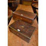 19th Century rosewood rectangular fold-over writing box,