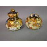 Pair of Crown Derby porcelain pot pourri vases with year cipher for 1891 (one lacking cover)