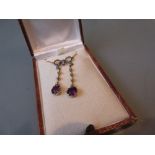 Bow design necklace set with amethyst and seed pearls