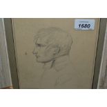 Pencil profile portrait, possibly Napoleon, indistinctly signed, in a white painted frame, 6.