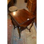 Edwardian square mahogany drop-flap table on cabriole supports with undertier