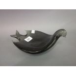 Scandinavian acid etched smoke glass bird shaped dish,