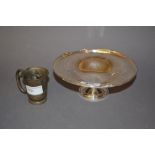 Birmingham silver circular pedestal bonbon stand together with a small silver mug with loop handle