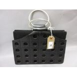Tanner Krolle black leather and suede handbag with metal loop handles
