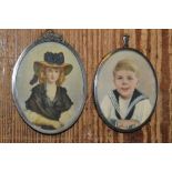 Early 20th Century oval silver framed portrait miniature of a young boy,