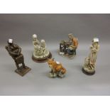 Capo di Monte resin figure of a girl with a lamb and four other various figures